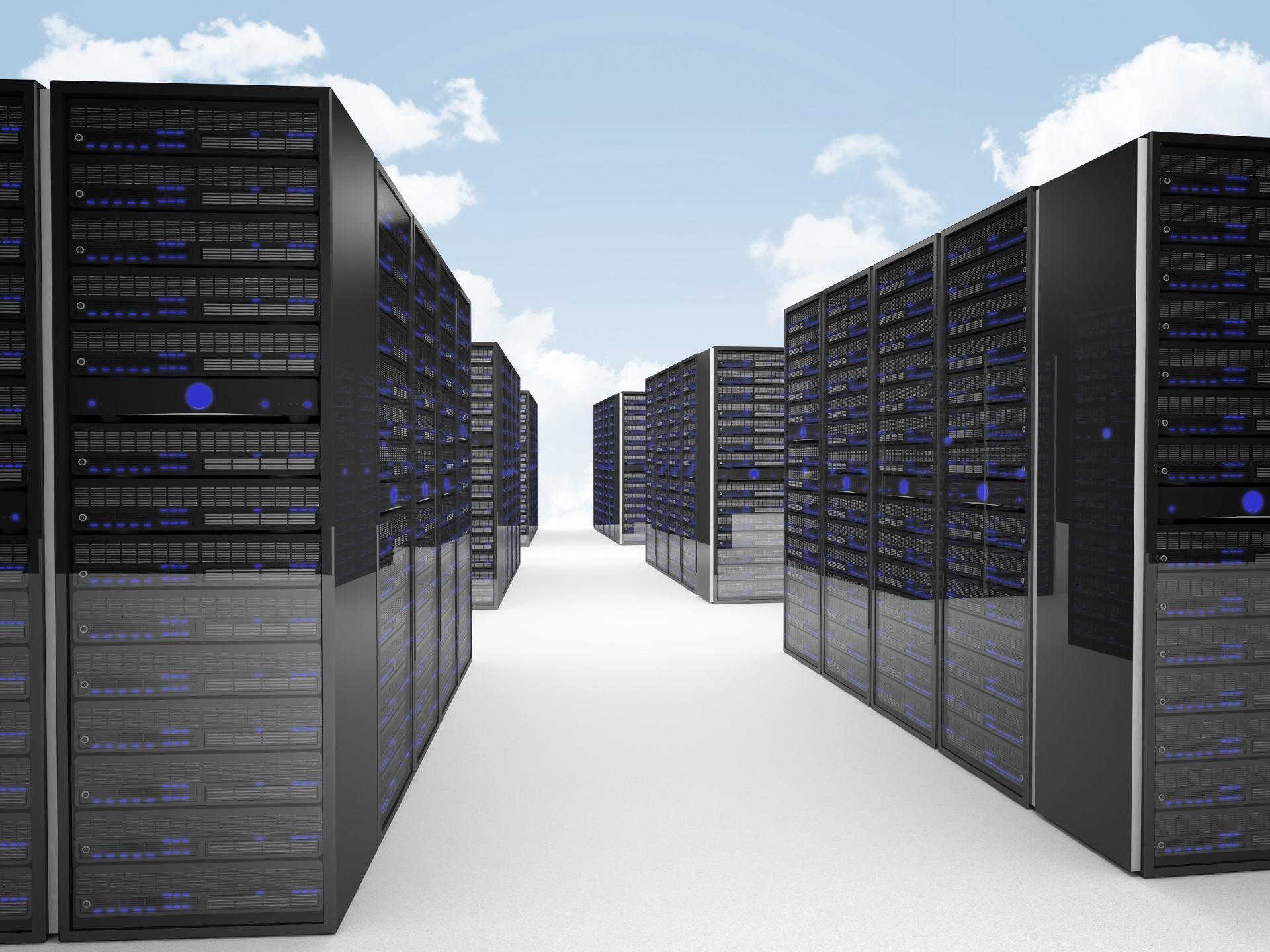 3d image of datacenter and blue sky